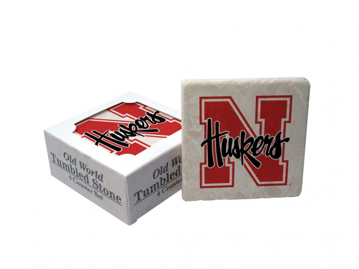 NEBRASKA CORNHUSKERS OLD WORLD TUMBLED STONE COASTER SET LIMITED EDITION FREE SHIPPING