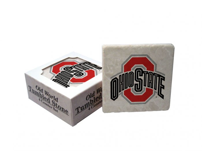 OHIO STATE BUCKEYES OLD WORLD TUMBLED STONE COASTER SET LIMITED EDITION FREE SHIPPING