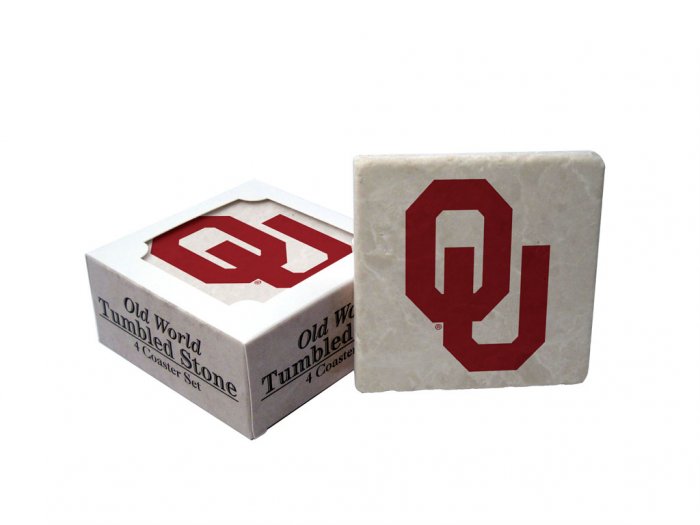OKLAHOMA SOONERS OLD WORLD TUMBLED STONE COASTER SET LIMITED EDITION FREE SHIPPING