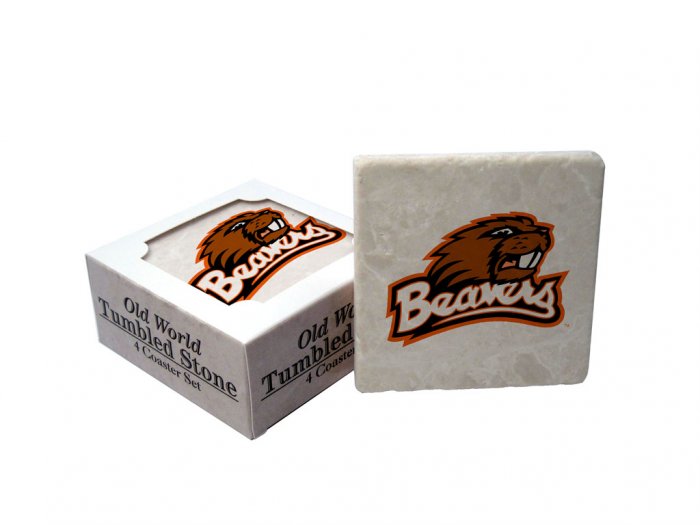 OREGON STATE BEAVERS OLD WORLD TUMBLED STONE COASTER SET LIMITED EDITION FREE SHIPPING