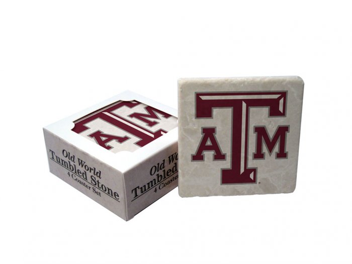 TEXAS A & M AGGIES OLD WORLD TUMBLED STONE COASTER SET LIMITED EDITION FREE SHIPPING