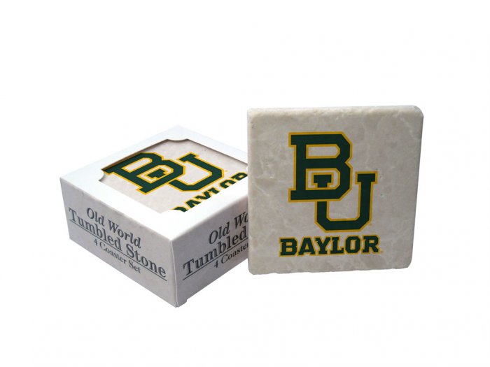BAYLOR UNIVERSITY BEARS OLD WORLD TUMBLED STONE COASTER SET LIMITED EDITION FREE SHIPPING
