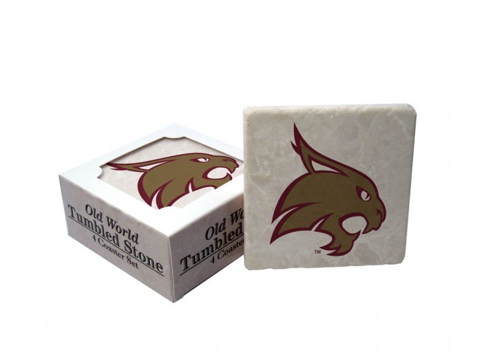 TEXAS STATE BOBCATS OLD WORLD TUMBLED STONE COASTER SET LIMITED EDITION FREE SHIPPING