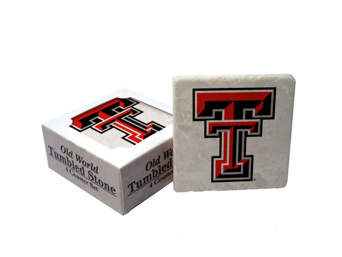 TEXAS TECH RED RAIDERS OLD WORLD TUMBLED STONE COASTER SET LIMITED EDITION FREE SHIPPING