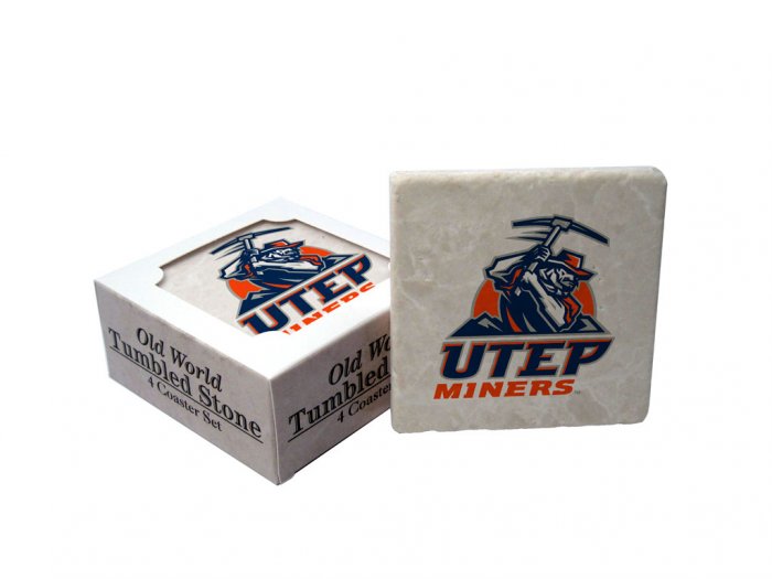 UTEP TEXAS EL PASO MINERS OLD WORLD TUMBLED STONE COASTER SET LIMITED EDITION FREE SHIPPING