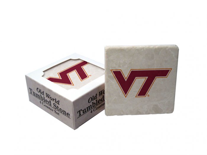 VIRGINIA TECH HOKIES OLD WORLD TUMBLED STONE COASTER SET LIMITED EDITION FREE SHIPPING