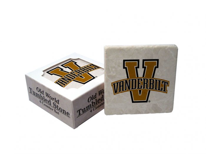 VANDERBILT COMMODORES OLD WORLD TUMBLED STONE COASTER SET LIMITED EDITION FREE SHIPPING