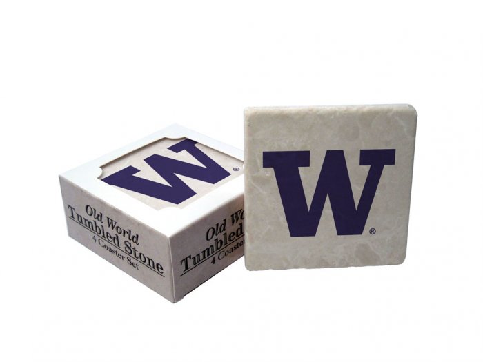 WASHINGTON HUSKIES OLD WORLD TUMBLED STONE COASTER SET LIMITED EDITION FREE SHIPPING