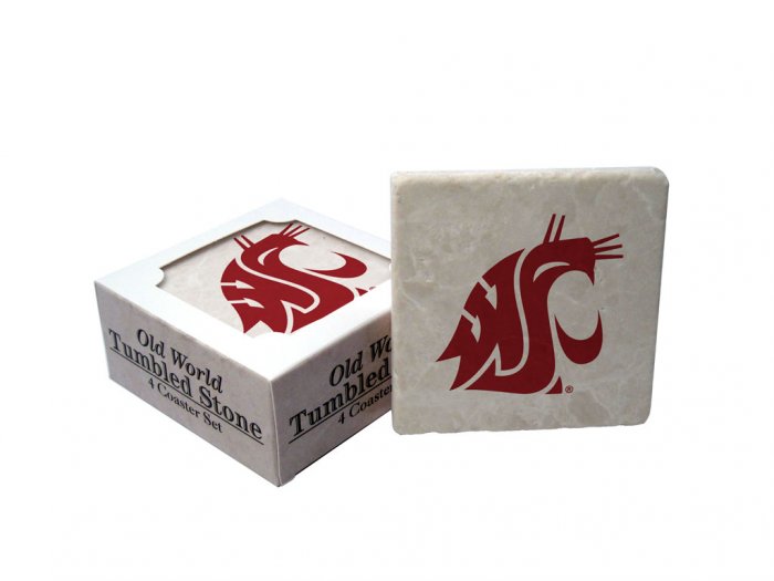 WASHINGTON STATE COUGARS OLD WORLD TUMBLED STONE COASTER SET LIMITED EDITION FREE SHIPPING