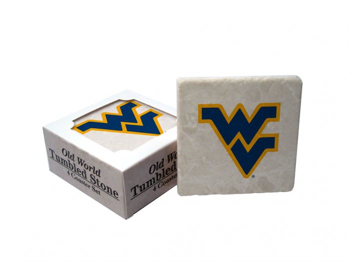 WEST VIRGINIA MOUNTAINEERS OLD WORLD TUMBLED STONE COASTER SET LIMITED EDITION FREE SHIPPING