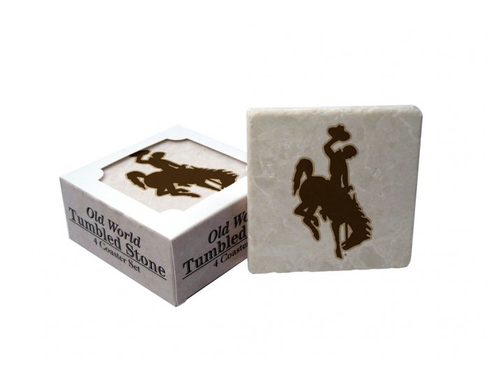 WYOMING COWBOYS OLD WORLD TUMBLED STONE COASTER SET LIMITED EDITION FREE SHIPPING