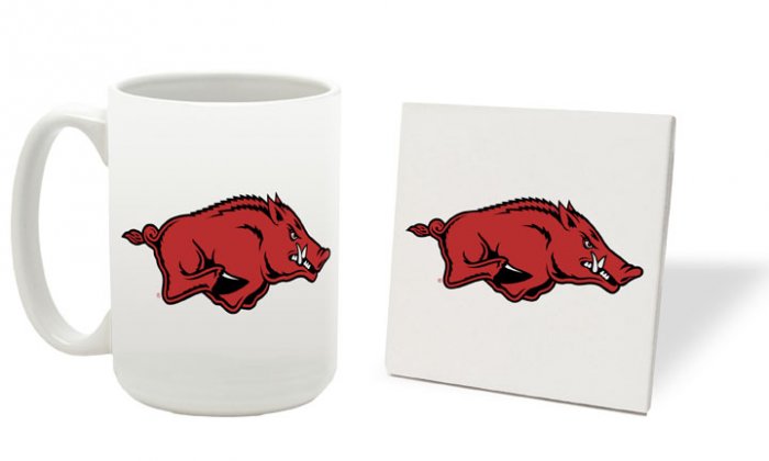 ARKANSAS RAZORBACKS 15 OUNCE CLASSIC COLLECTION LOGO SERIES MUG WITH MATCHING COASTER FREE SHIPPING
