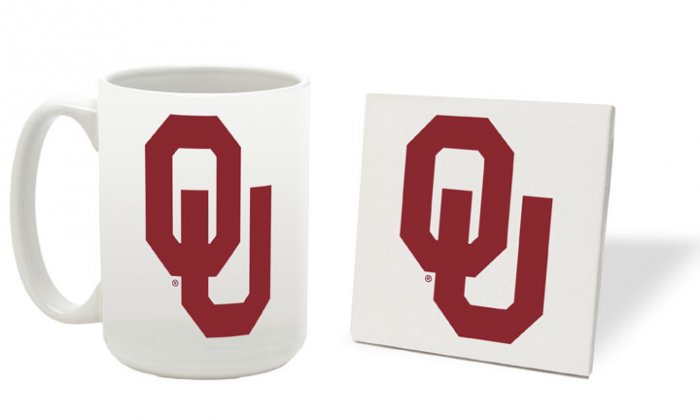 OKLAHOMA SOONERS 15 OUNCE CLASSIC COLLECTION LOGO SERIES MUG WITH MATCHING COASTER FREE SHIPPING