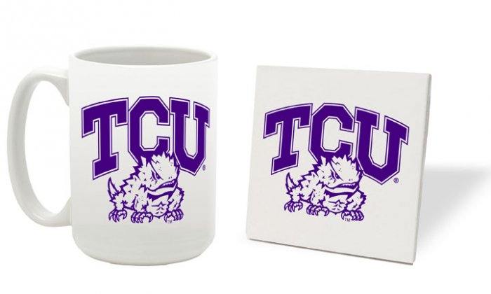 TCU TEXAS CHRISTIAN HORNED FROGS 15 OZ CLASSIC COLLECTION LOGO SERIES MUG WITH COASTER FREE SHIPPING