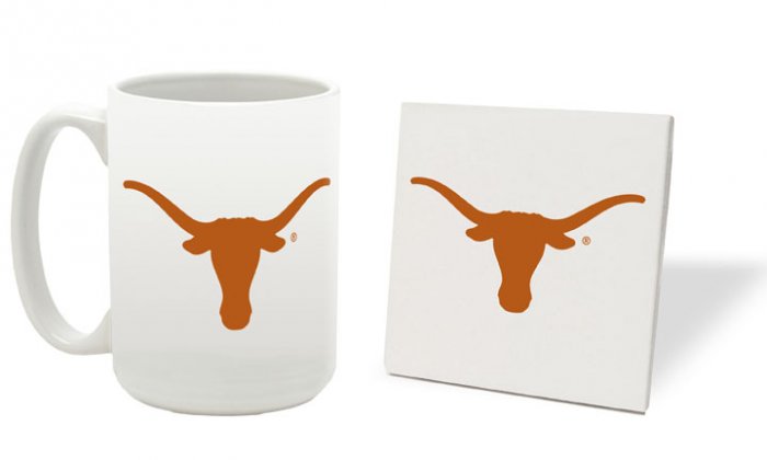 TEXAS LONGHORNS 15 OUNCE CLASSIC COLLECTION LOGO SERIES MUG WITH MATCHING COASTER FREE SHIPPING