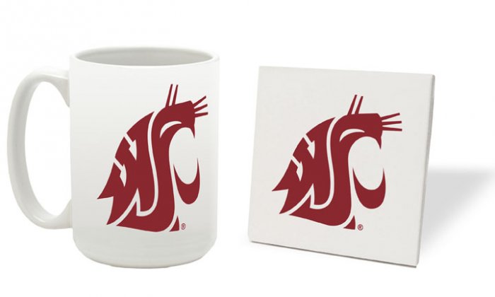 WASHINGTON STATE COUGARS 15 OZ CLASSIC COLLECTION LOGO SERIES MUG WITH COASTER FREE SHIPPING