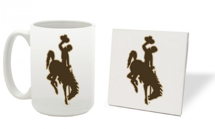 WYOMING COWBOYS 15 OUNCE CLASSIC COLLECTION LOGO SERIES MUG WITH MATCHING COASTER FREE SHIPPING