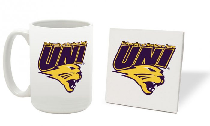 NORTHERN IOWA PANTHERS 15 OZ CLASSIC COLLECTION LOGO SERIES MUG WITH MATCHING COASTER FREE SHIPPING