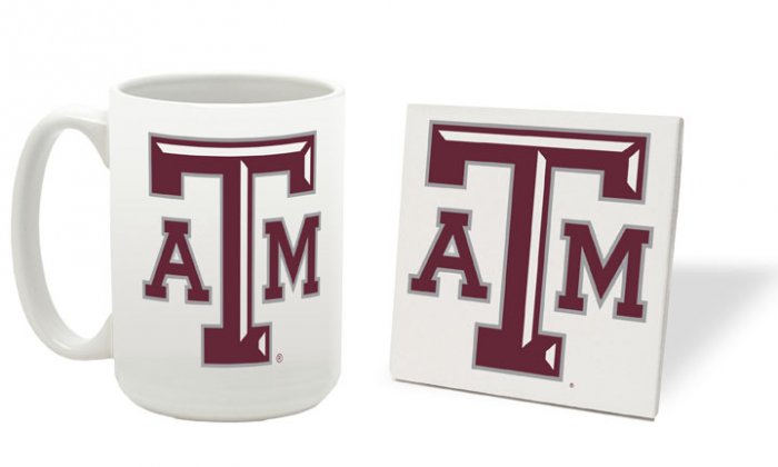 TEXAS A & M AGGIES 15 OUNCE CLASSIC COLLECTION LOGO SERIES MUG WITH MATCHING COASTER FREE SHIPPING