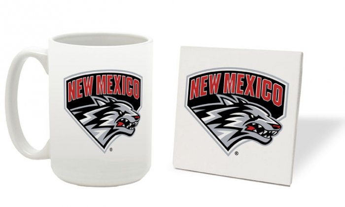 NEW MEXICO LOBOS 15 OUNCE CLASSIC COLLECTION LOGO SERIES MUG WITH MATCHING COASTER FREE SHIPPING
