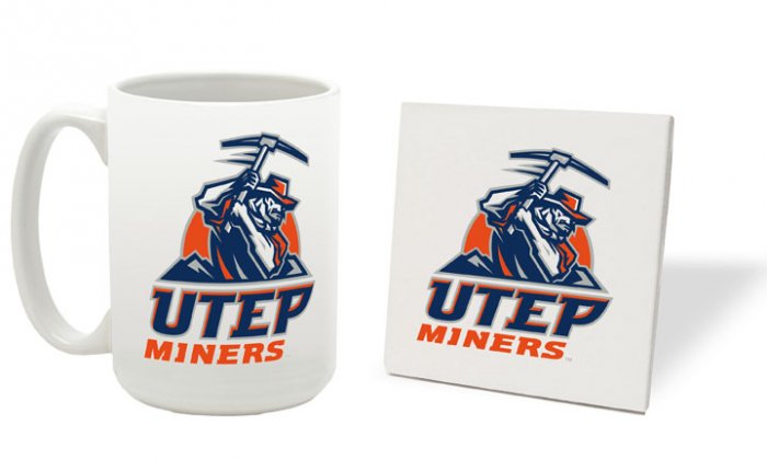 UTEP TEXAS EL PASO MINERS 15 OZ CLASSIC COLLECTION LOGO SERIES MUG WITH COASTER FREE SHIPPING