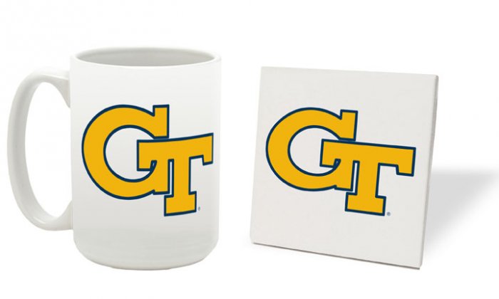 GEORGIA TECH YELLOWJACKETS 15 OZ CLASSIC COLLECTION LOGO SERIES MUG WITH COASTER FREE SHIPPING