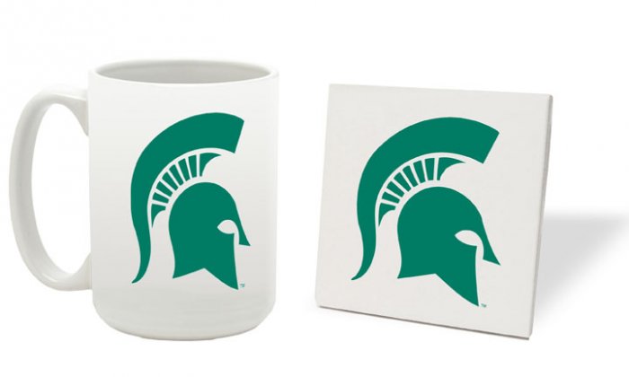 MICHIGAN STATE SPARTANS 15 OZ CLASSIC COLLECTION LOGO SERIES MUG WITH MATCHING COASTER FREE SHIPPING