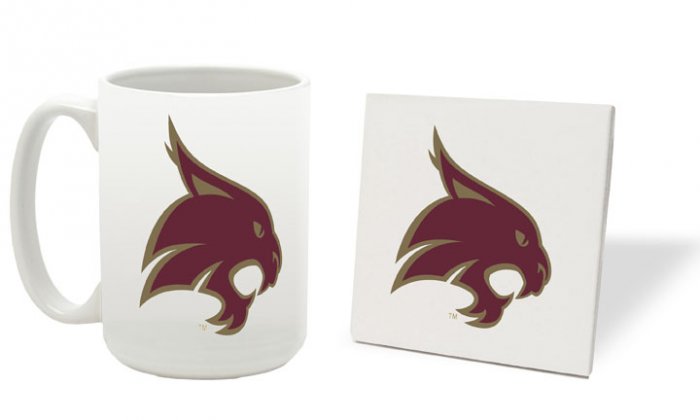 TEXAS STATE BOBCATS 15 OZ CLASSIC COLLECTION LOGO SERIES MUG WITH MATCHING COASTER FREE SHIPPING