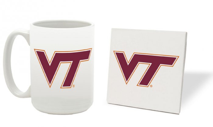 VIRGINIA TECH HOKIES 15 OZ CLASSIC COLLECTION LOGO SERIES MUG WITH MATCHING COASTER FREE SHIPPING