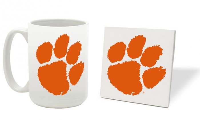 CLEMSON TIGERS 15 OUNCE CLASSIC COLLECTION LOGO SERIES MUG WITH MATCHING COASTER FREE SHIPPING