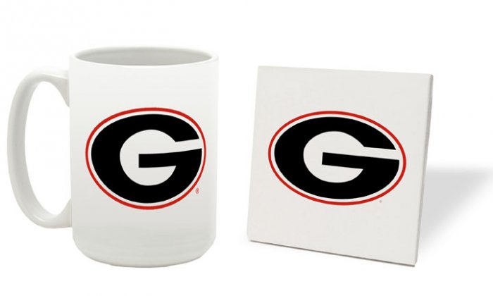 GEORGIA BULLDOGS 15 OUNCE CLASSIC COLLECTION LOGO SERIES MUG WITH MATCHING COASTER FREE SHIPPING