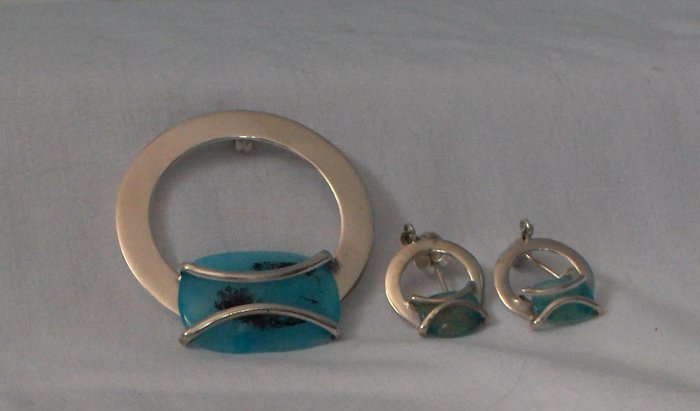 100% .950 Silver Set with Turquoise Stone - Handcrafted