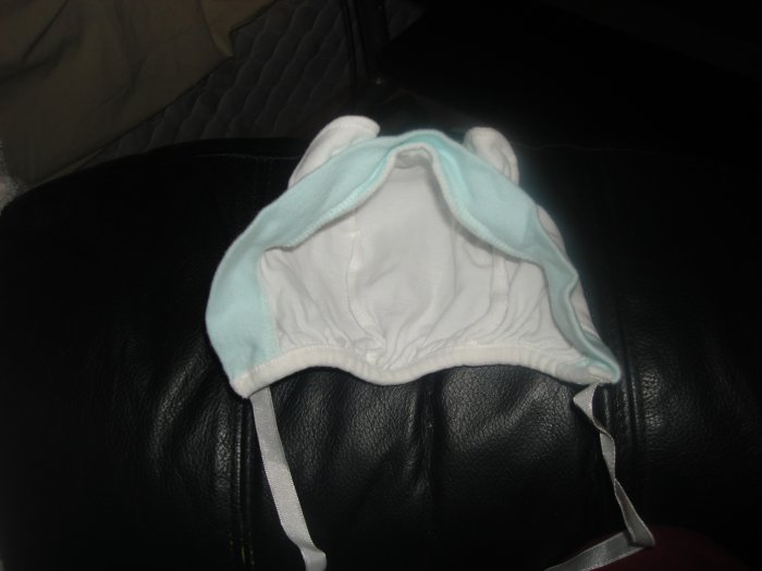 cute preemie/NB green and white baby hat w/ears unisex