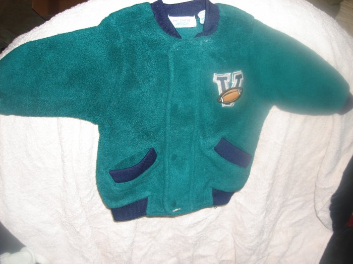 Zip up boy's dark green fleece football jacket 12M