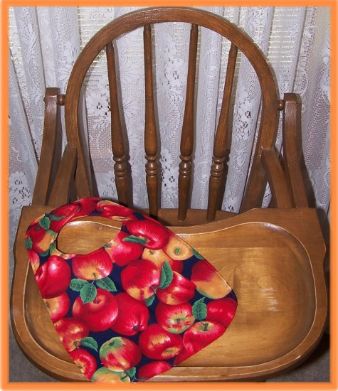 Toddler Bib Large Red Apples on Blue Background