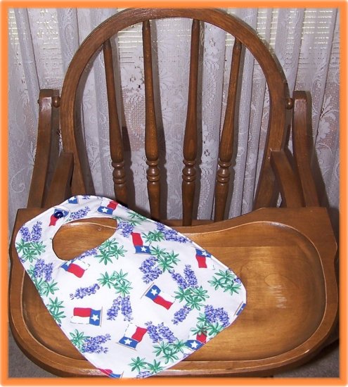 Toddler Bib Texas Flag and Bluebonnets on White Background