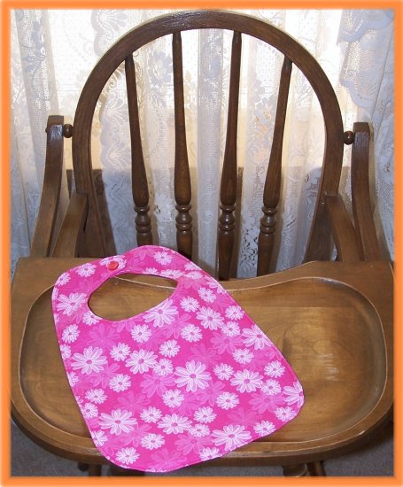 Toddler Girl Bib Pink With Outlined Flowers