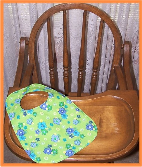 Toddler Girl Bib Green With Blue Flowers