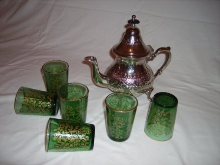 Moroccan chromed copper teapot & glasses set