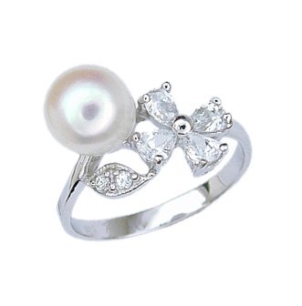 Flower With Pearl and CZ (231077)