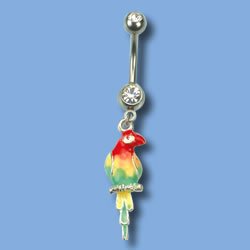 Dangle Belly Ring with Parrot and Jewels (JBSH-75)