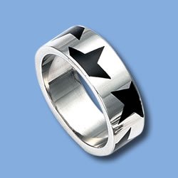 Stainless Steel Ring with Black Stars (RSSE-11)