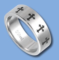 Stainless Steel Ring with Black Crosses (RSSO-286)