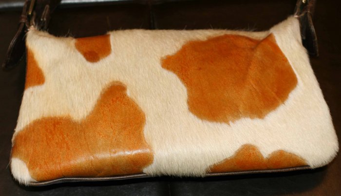 Vintage Distressed Leather Calf Hair Purse
