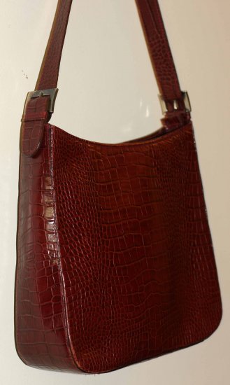 Croco-Embossed Merlot Red Leather Purse - Made in Italy