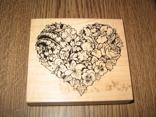 PSX Floral Heart Wood Mounted Rubber Stamp K-663 Retired Collectible