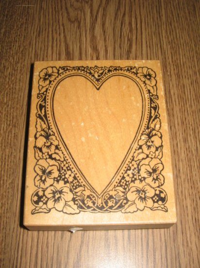 PSX Pansy Heart Frame Wood Mounted Rubber Stamp K-894 Retired Collectible
