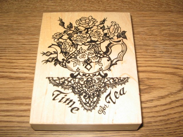 PSX Time For Tea Wood Mounted Rubber Stamp K-1362 Retired Collectible