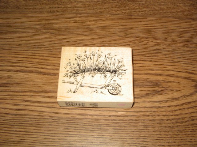 PSX Poppy Wheelbarrow Wood Mounted Rubber Stamp G-3401 Retired Collectible