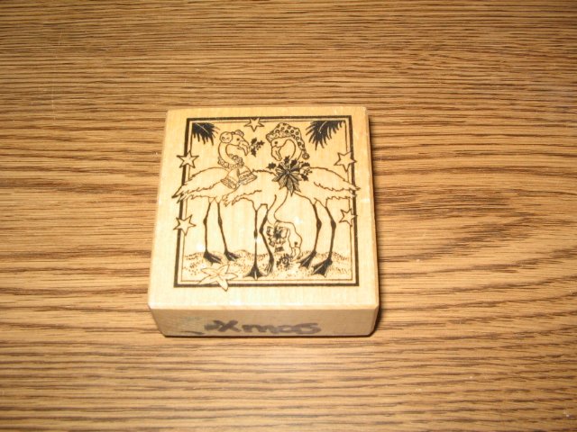 PSX Christmas Flamingos On A Beach Wood Mounted Rubber Stamp F-369 Retired Collectible